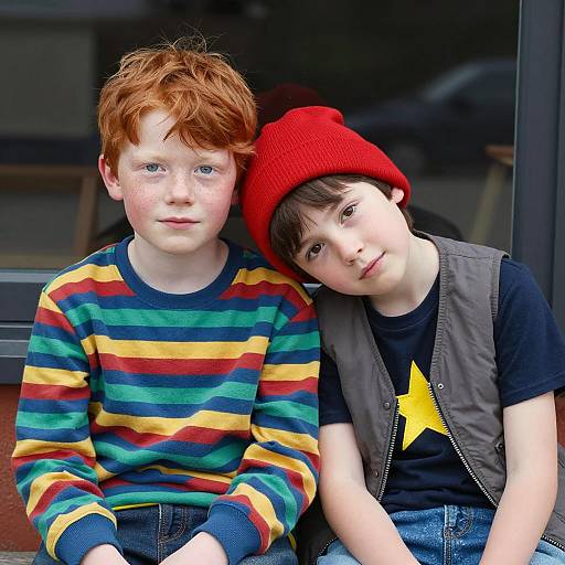Two Children Sitting Close Together