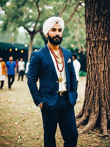 Stylish Man in Turban at Outdoor Event