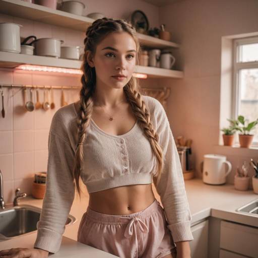 Young Woman Standing in Cozy Kitchen