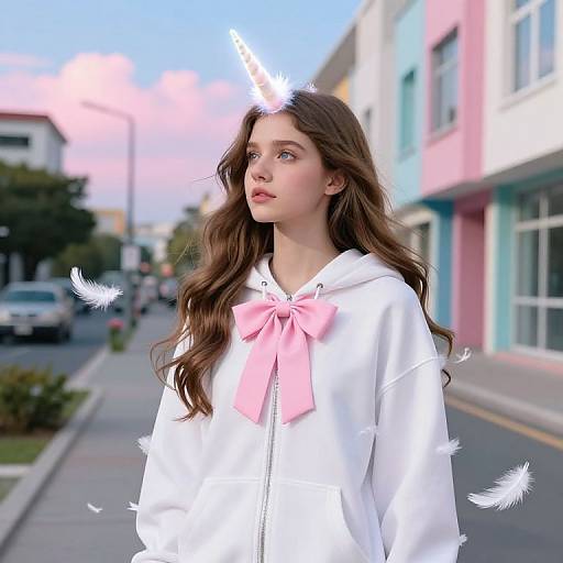 Whimsical Young Woman with Unicorn Horn