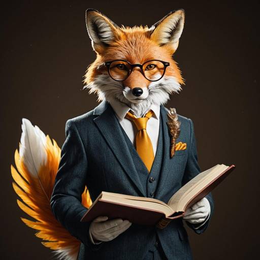 Anthropomorphic Fox in Suit Reading Book