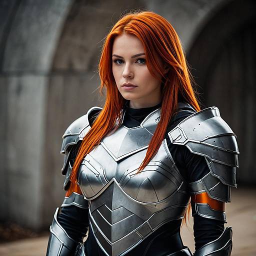 Red-Haired Woman in Silver Armor Cosplay