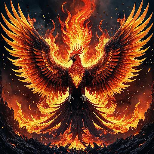 Majestic Phoenix Rising from Ashes