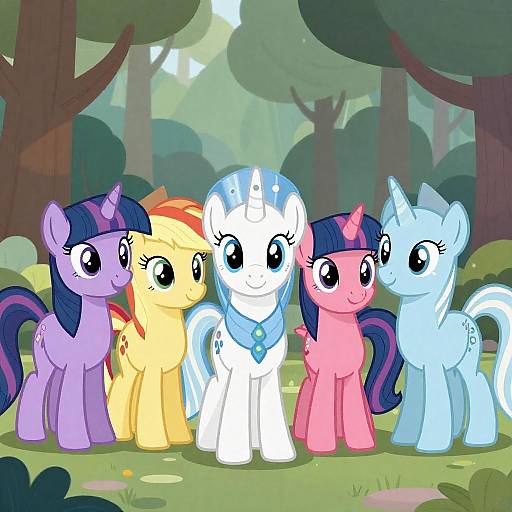 Princess and Ponies in Sunlit Forest