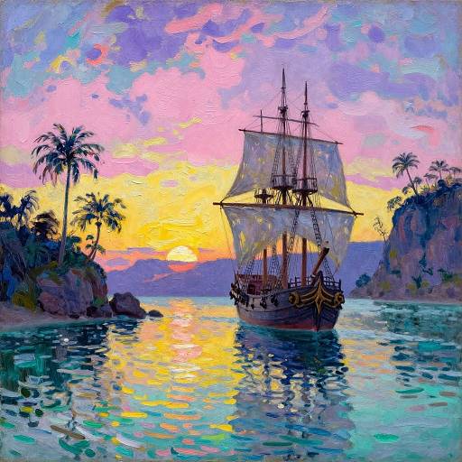 Impressionist Pirate Ship at Dawn