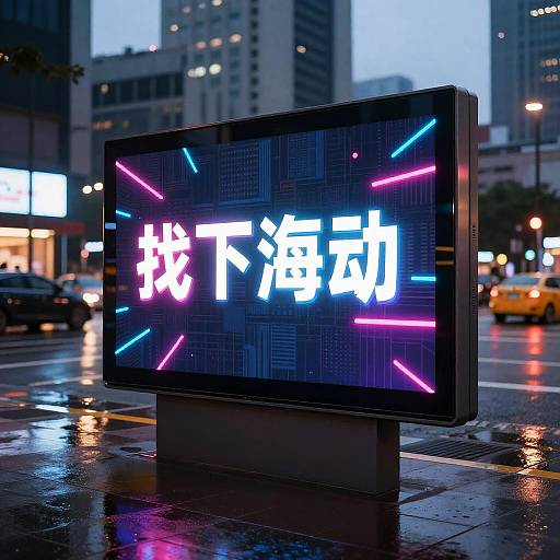 Realistic Sans Text on Neon Billboard