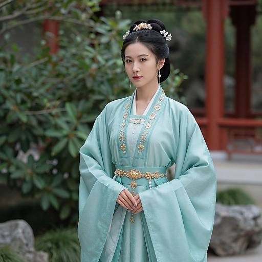 Elegant Woman in Teal Ruqun Hanfu