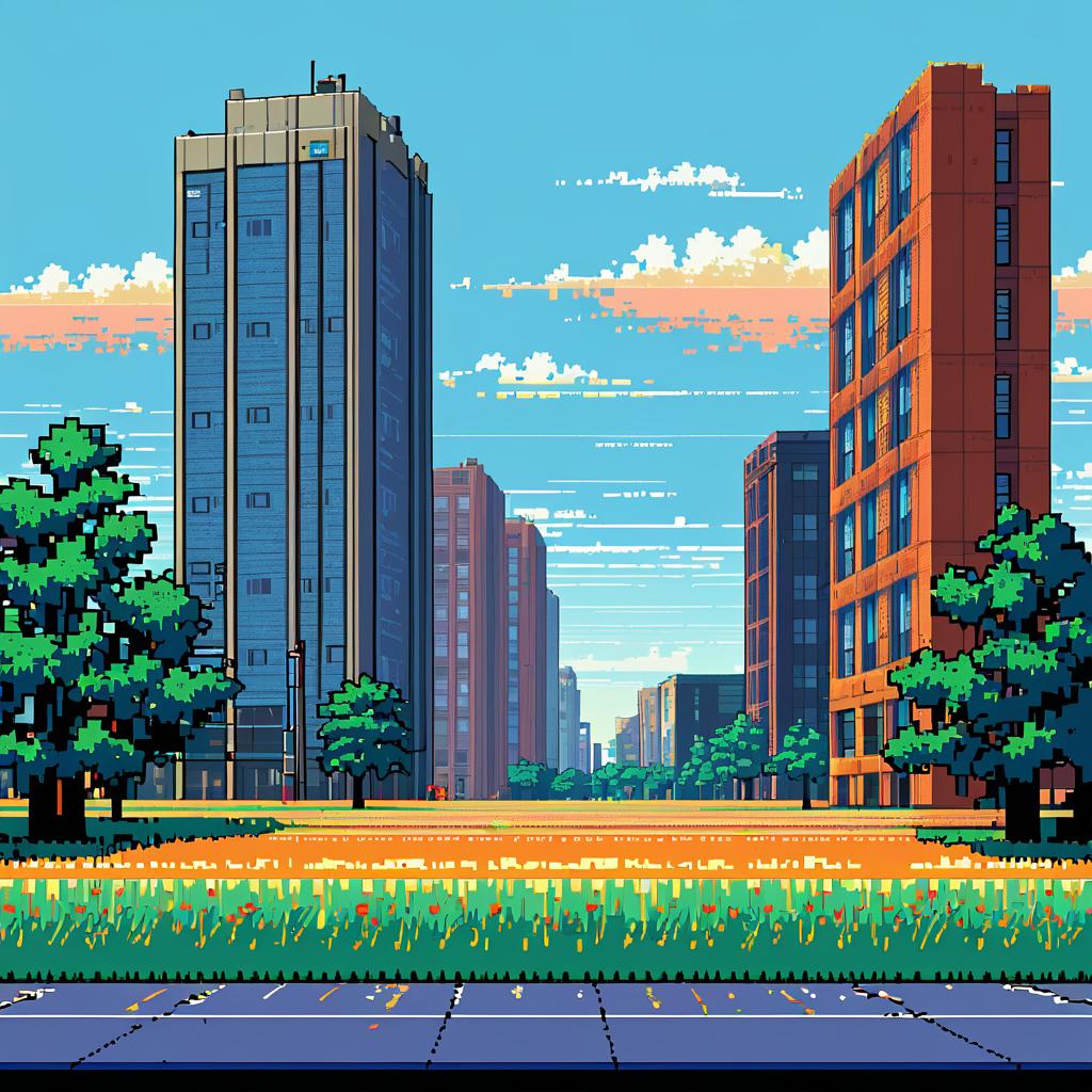 Retro Pixel Art of Urban Tallgrass Plains