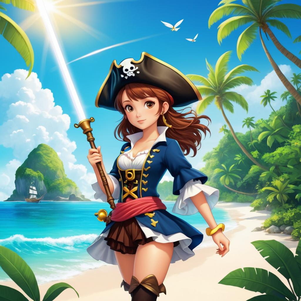 Charming Pirate Girl on Tropical Island