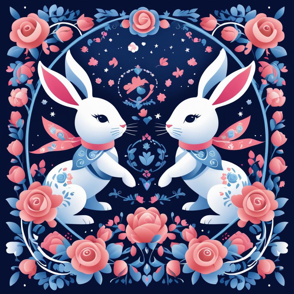 Whimsical Rose and Rabbit Scarf Design