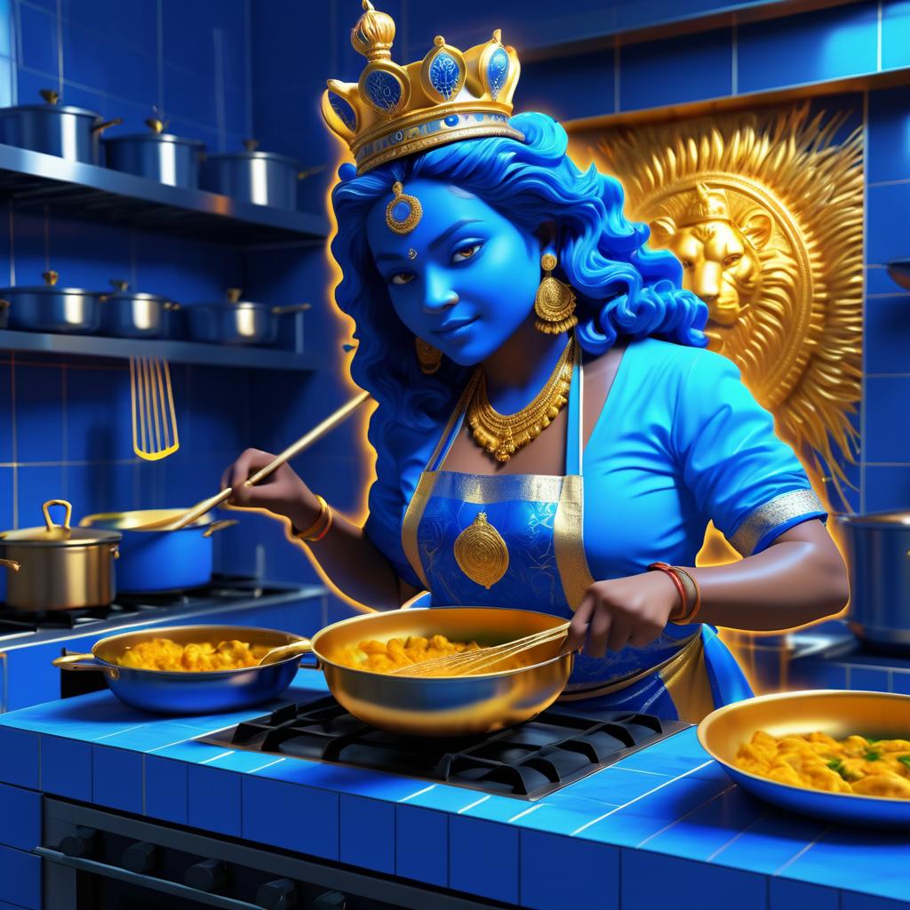 Vibrant Artistic Portrait of Durga Cooking