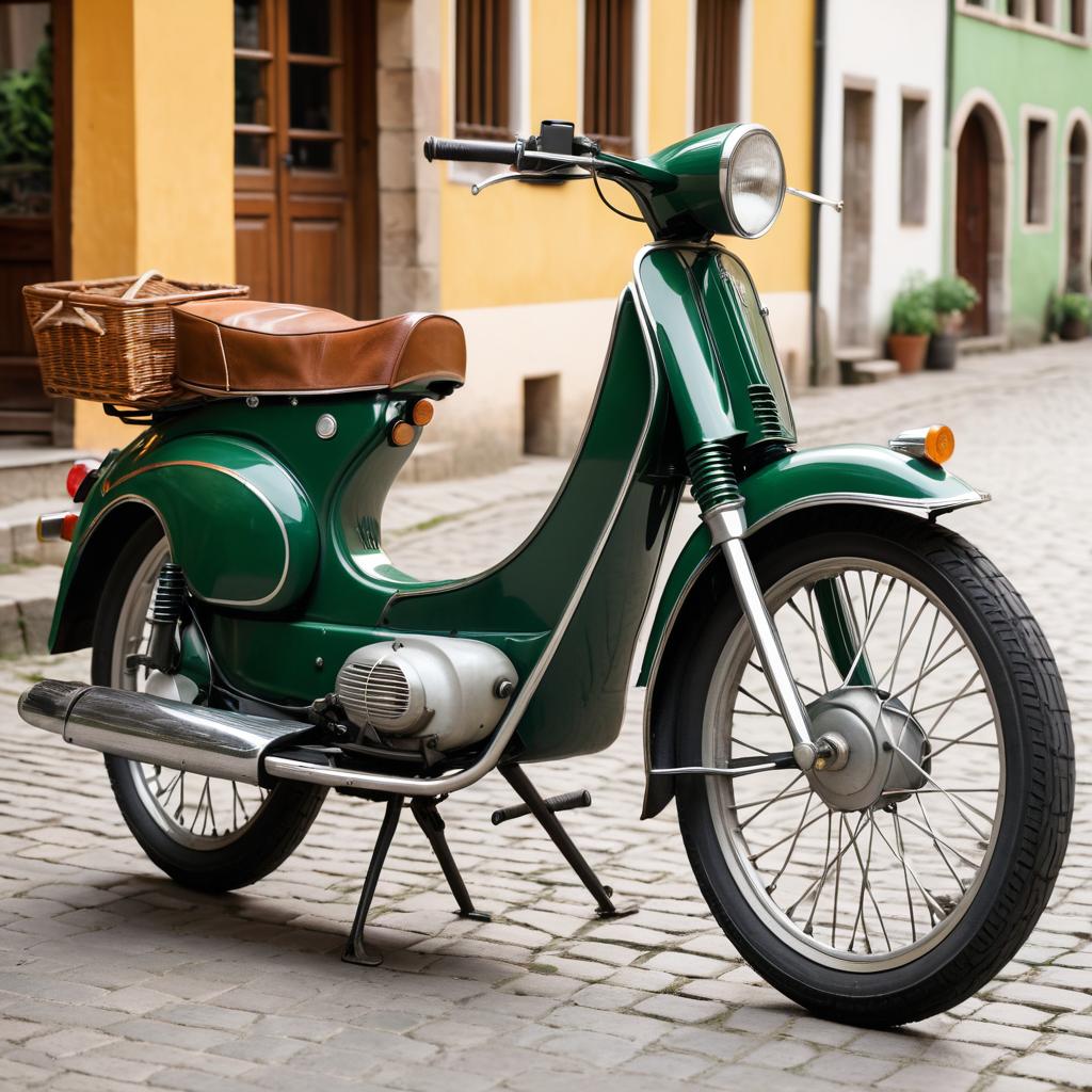 Charming Vintage Moped in Village Square