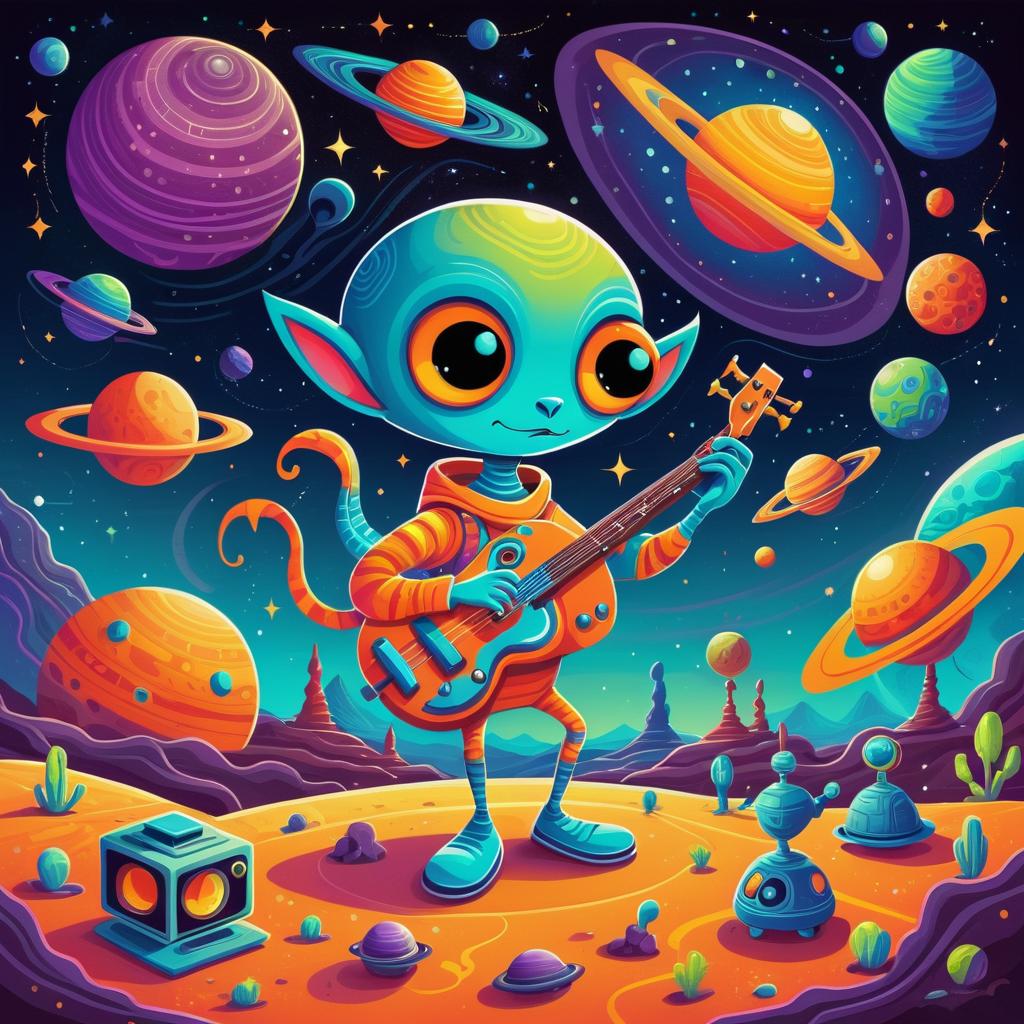 Cheerful Alien with Cosmic Instruments