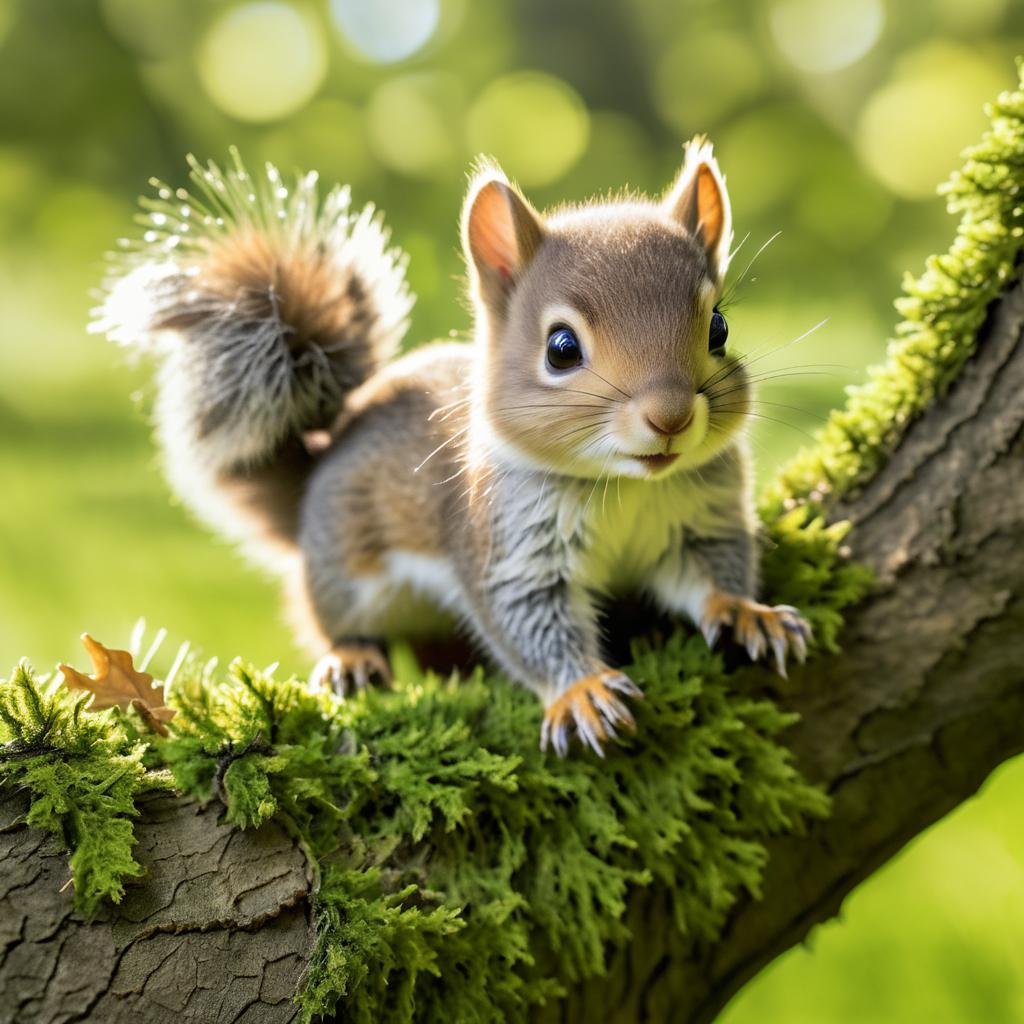 Close-Up of Baby Squirrel in Oak Tree