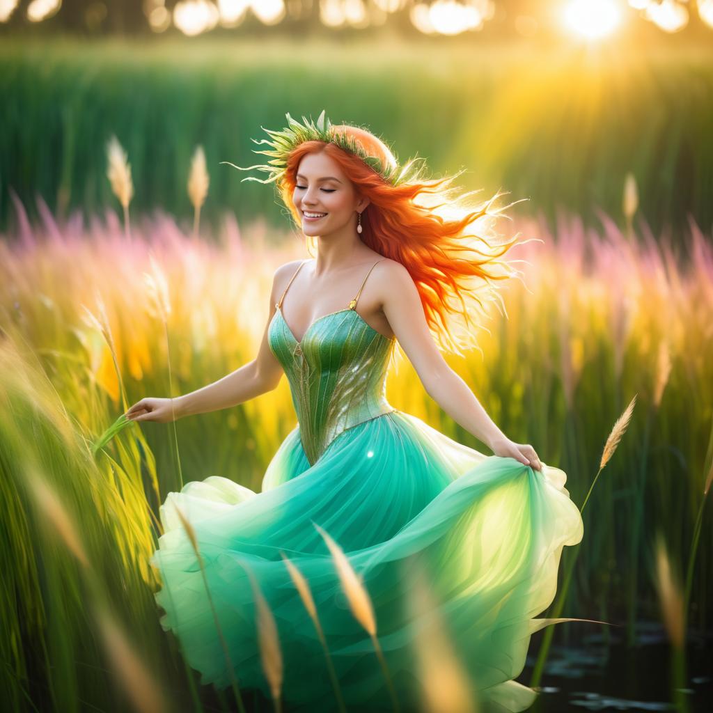 Joyful Mermaid in a Sunlit Field