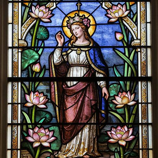 Renaissance Stained Glass Woman with Lotus