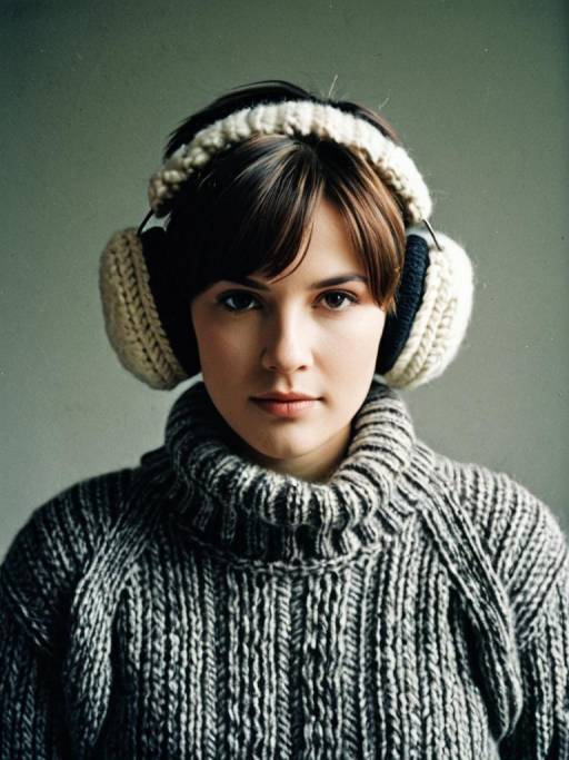 Woman in Chunky Knit Sweater and Ear Muffs