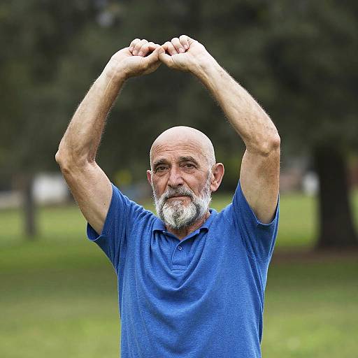Photoreal Bald Bearded Old Man Stretching