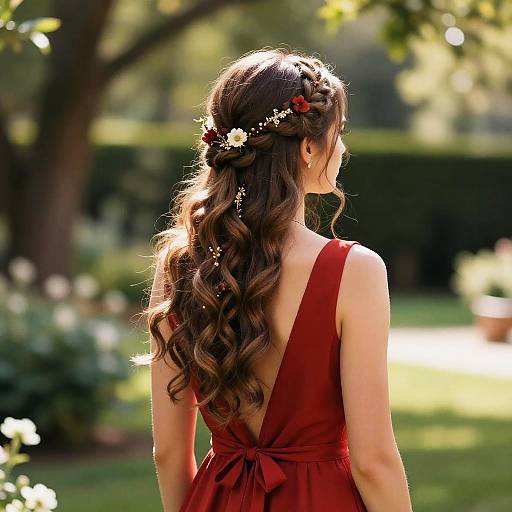 Romantic Braided Hairstyles with Red Dress