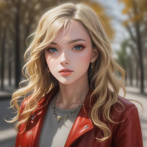 Blonde Woman in Red Jacket Outdoors