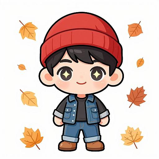 Chibi Kawaii Boy in Autumn Park