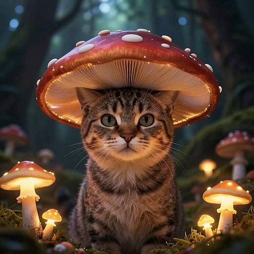 Enchanted Cat with Mushroom Hat
