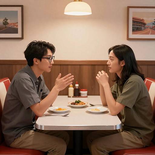 Retro Diner Scene with Two Men