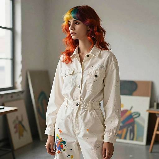 Color Blocking Hairstyle in Industrial Studio