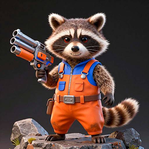 Anthropomorphic Raccoon Holding Futuristic Gun