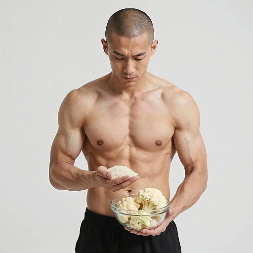Focused Man with Rice and Cauliflower