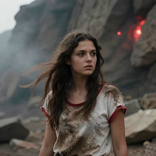 Focused Woman Against Dramatic Cliffscape