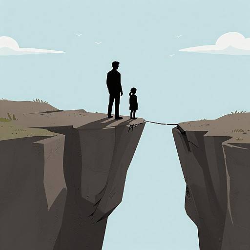 Silhouettes on Broken Cliff Edge