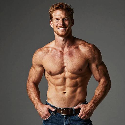 Muscular Freckled Cowboy Leaning Back