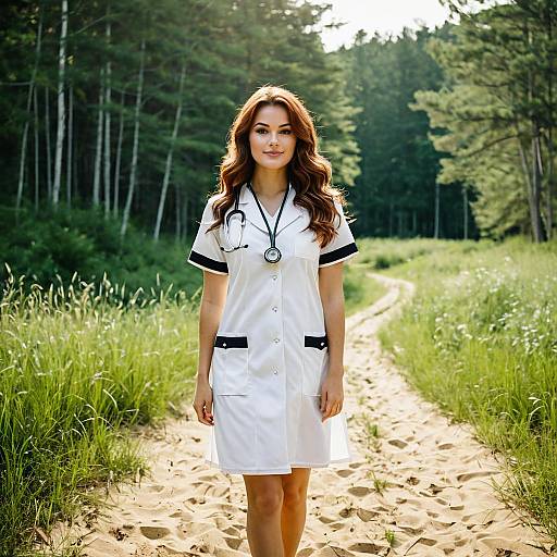 Young Woman in Nurse Costume Outdoors