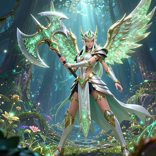 Majestic Elf Princess with Winged Battle Axe