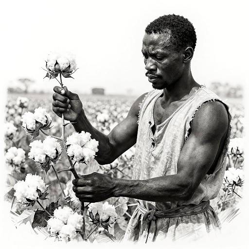 Black-and-white photograph of a muscular, dark-skinned man with short hair, wearing a sleeveless, lace-patterned shirt, gently holding a white