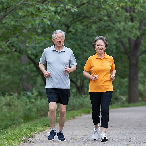 Elderly Couple Jogging in Forest