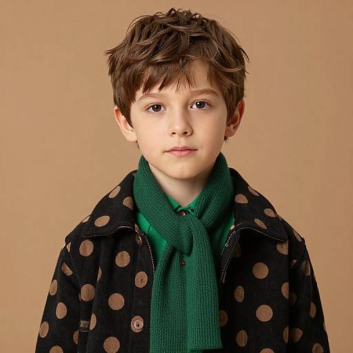 Boy in Polka Dot Outfit with Scarf