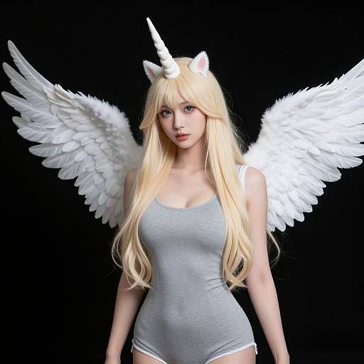 Blonde Girl with Wings and Unicorn Horn