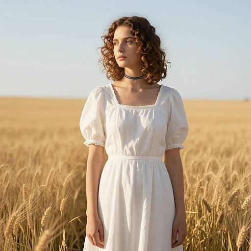 Vintage Woman in Golden Wheat Field