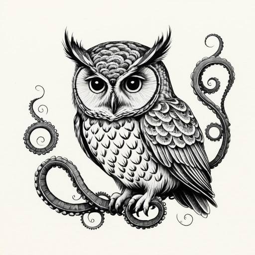 Whimsical Owl with Octopus Tentacles Sketch