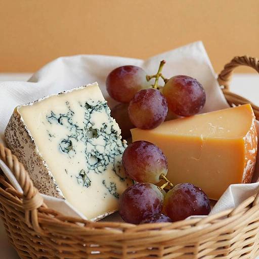 Basket of Assorted Cheeses and Grapes