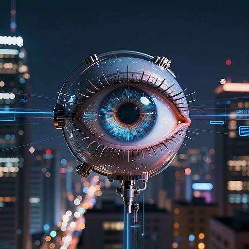 Cybernetic Eye AI in Futuristic City