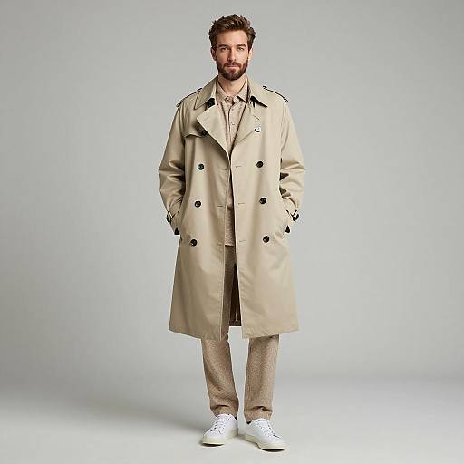 Man in Beige Trench Coat and Casual Outfit