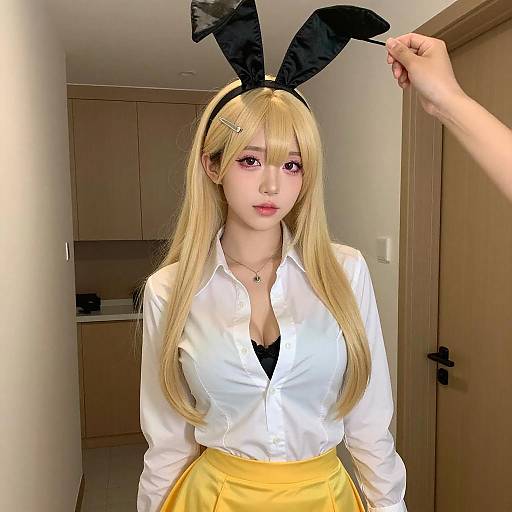 Young Woman in Bunny Ears Outfit