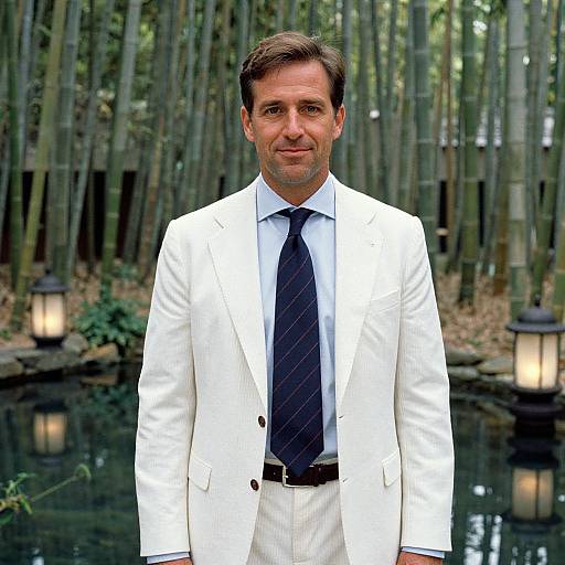 Man in Classic Seersucker Suit in Bamboo Grove