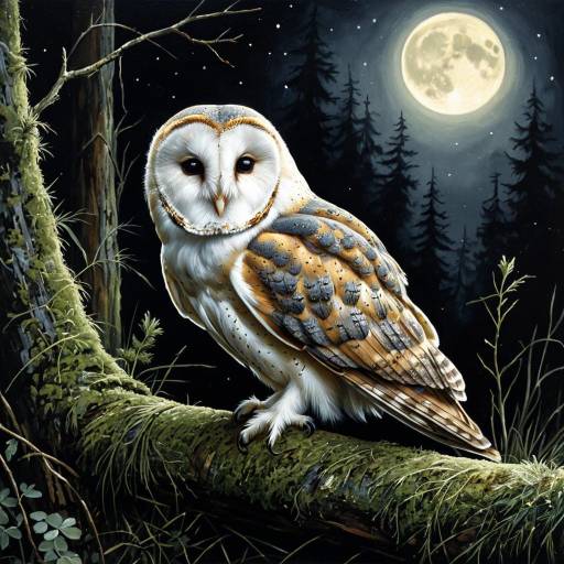 Photorealistic Barn Owl Under Moonlight Photorealistic Barn Owl Under Moonlight