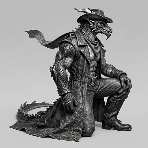 Realistic Muscular Anthro Dragon in Cowboy Attire