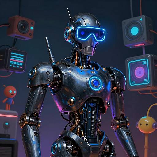 Vibrant Cyberpunk Robot in Neon Realm