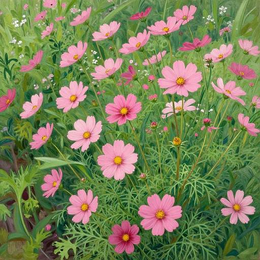 Vibrant Pink Cosmos Floral Illustration